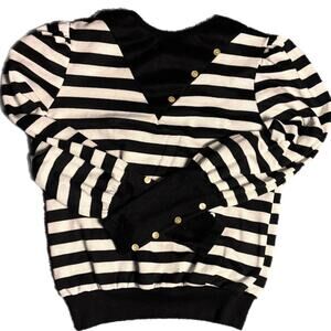 80's Black and white striped buton detail top